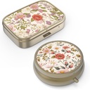 Kotak Pill Organizer Pil Pill Pill Pill Pill dengan Case Retro Mirror Retro Kecil untuk Kotak Pil Purse atau Pocket Bronze Pill atau Vitamin, Minyak Ikan, Suplemen, Pill Containe Travel Gift 12PCS- Retro Red Flowers