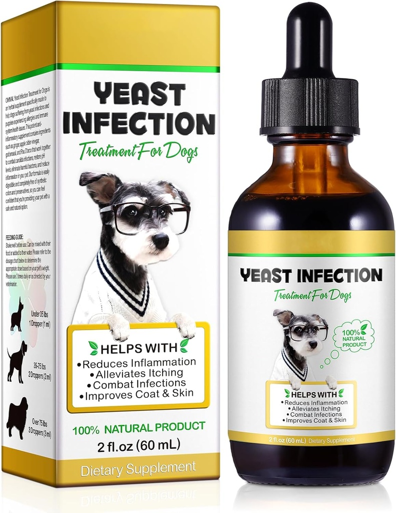 Perawatan Infeksi Natural Yeast untuk Anjing, Obat Infeksi Kold Dog, Bantuan Allergy Dog, Bantuan Itch dan Imuniance, Memperkuat Coat & Skin, Persediaan Anjing Herbal, 2 oz