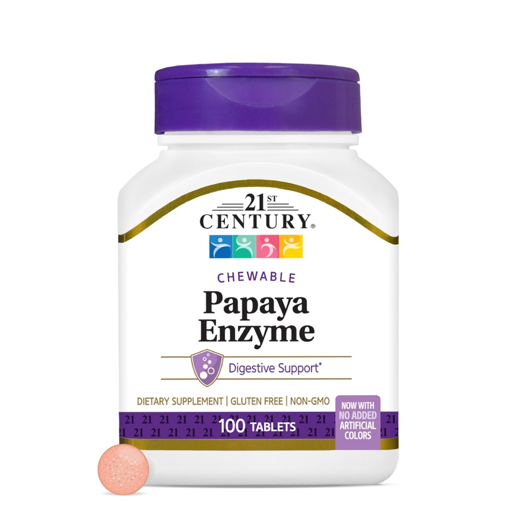 Abad ke-21 Enzyme Chewable (100 Count), Papaya & Pineapple Digetical Enzimes for Gut Health, Tropical Flavor, Non-GMO, Gluten- Free, No Added Salt, Articial Flavors