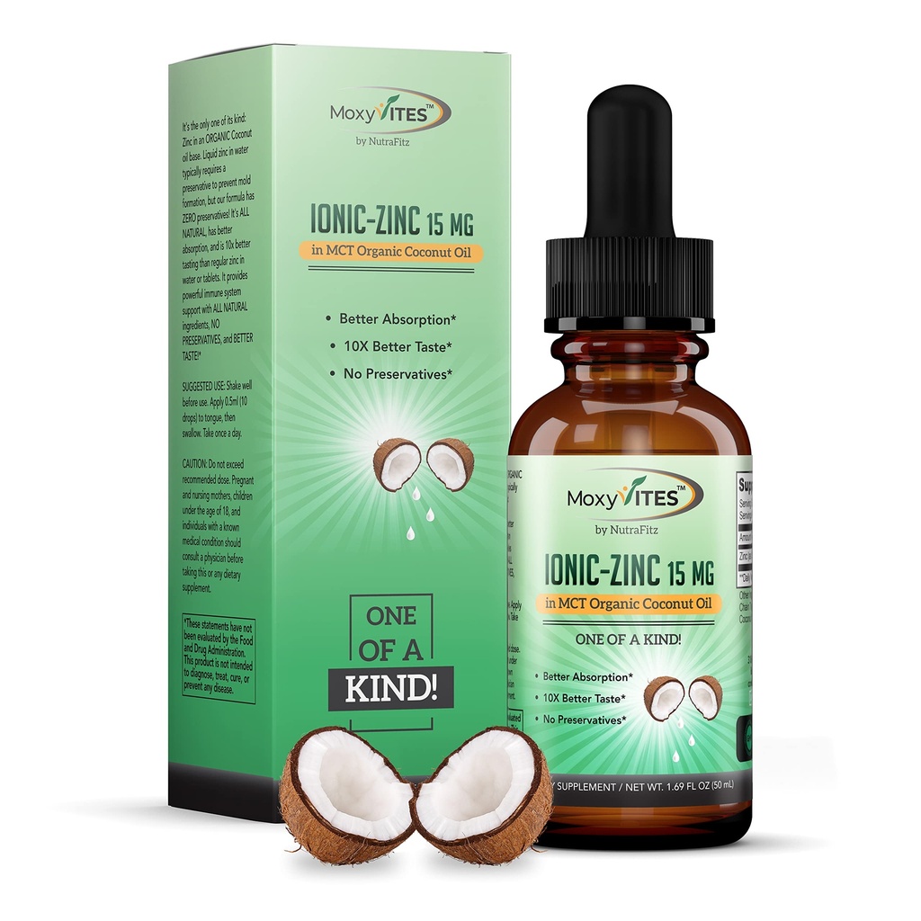 Suplemen Organik Zinc untuk Anak-Anak, Dewasa - Zinc Sulfate - Liquid Suplemen Zinc - Murni Ionic Zinc Drops di Coconut Oil untuk Dukungan Imune, Skin - NO Preservatif & Great Rasa - 100 Vegan Pelayan