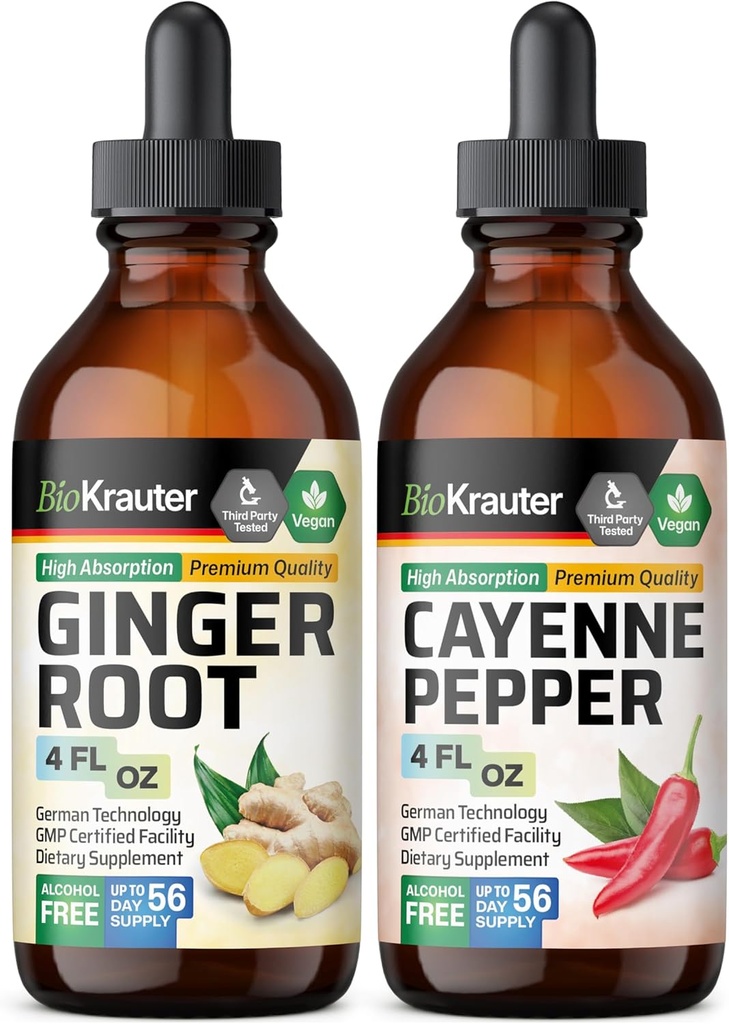 BIO KRAUTER Ginger Root Ticture 4 Fl Oz. & Cayenne Pepper Tincture 4 Fl.
