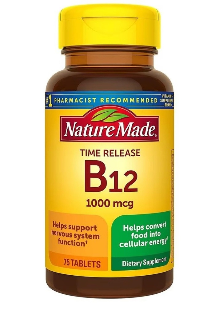 Nature Made Vitamin B12 1000 mcg, Dietary Supplemen untuk Energi Metabolism Dukungan, Time Rilis, 75 Tabletss,..