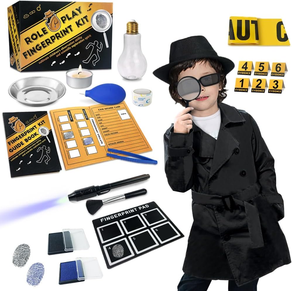 Spy Kit for Kids Detective Outfit Fingerprint Toys Gifts for 5 6 7 7 8 9 10 11 Year Boys Investigation Role Play Dress Up Costume Medical Secret Agent Finger Print Identifikasi