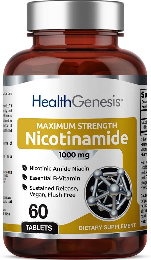 B-3 Nicotinamide 1000 mg 60 Tabs Extra Delight - Natural Flush- Free Vitamin Formula 14; Gluten- Free Nicotycal Amide Niasin 124; Support Skin Health 124; Cell Repair Support