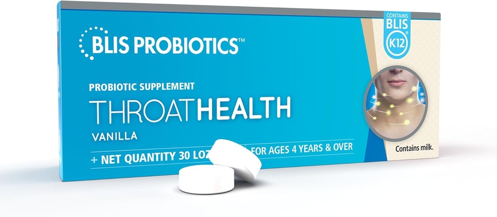 BLIS ThroatHealth Oral ProgramK12 - Hamilune & Throat Support, Vanilla - 30 Lozenges, 2,5 miliar CFU