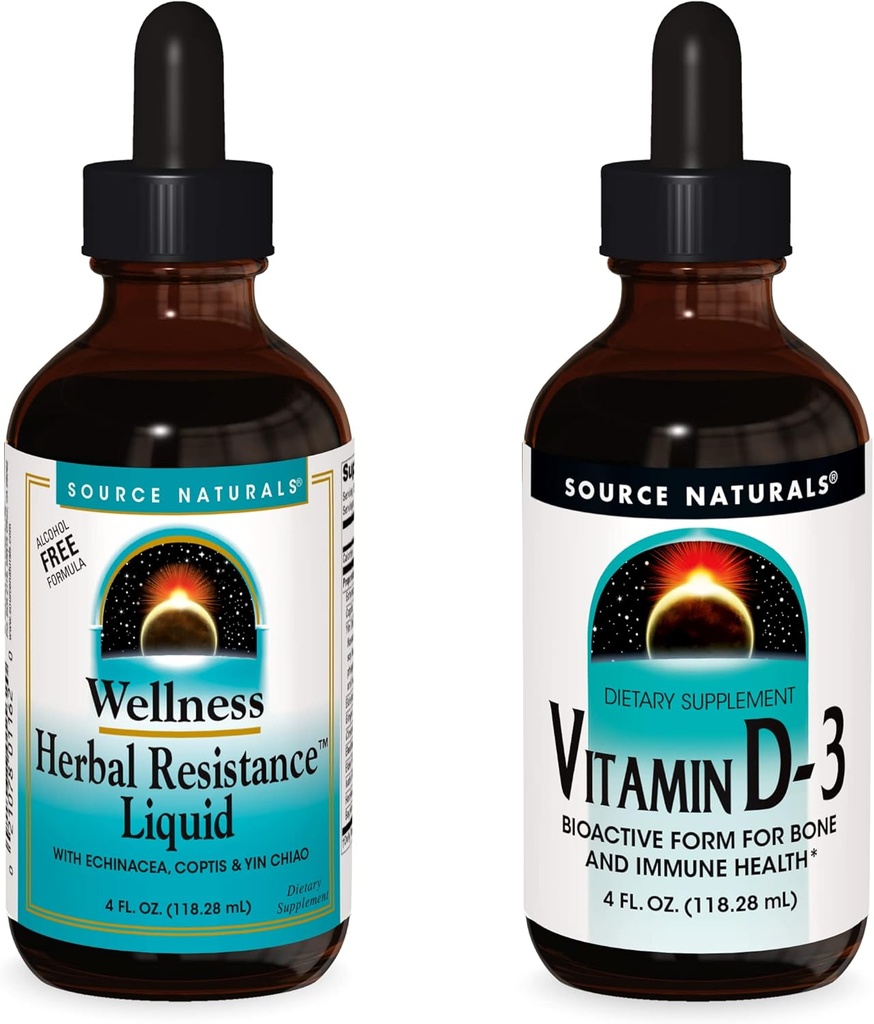 Suplemen Cairan Sumber, Perlawanan Herbal dan 2000 iu Vitamin D- 3-4 oz Botol
