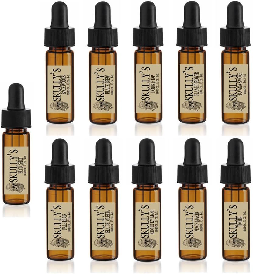Skully 's Beard Oil Sample Set (11) 5 ml drams kaca, paket perjalanan