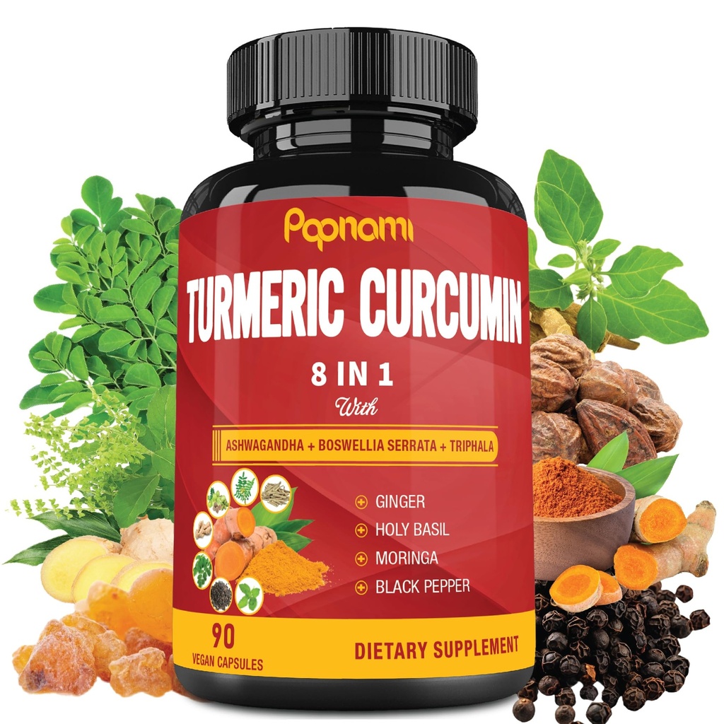 Turmeric Curcumin Extract Capsules - 90 Counts 3 Month Supply - Blended Ashwagandha, Moringa, Ginger & More - Imunity, Gabungan, Digetsy & Wellness Dukungan