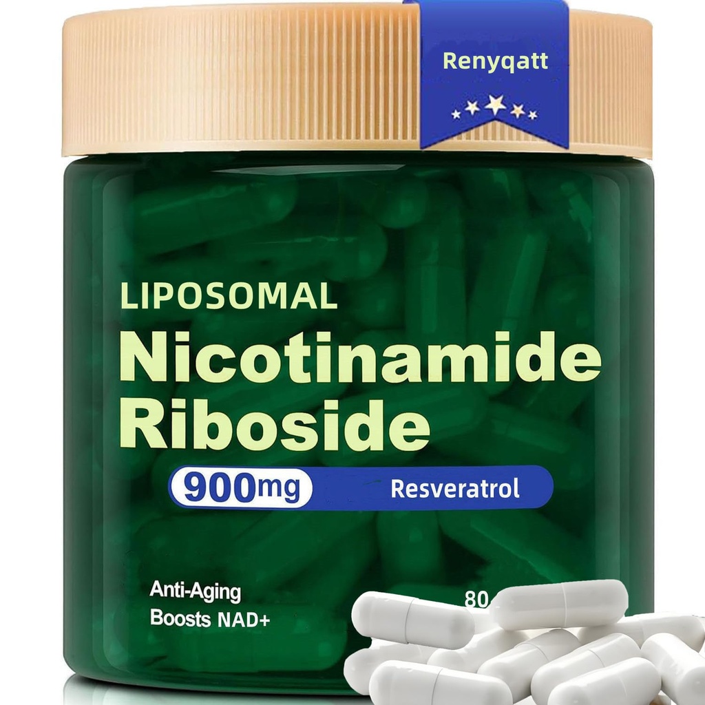 Renyqatt NAD + Supplement - Lipomal Nicotinamide Riboide - Suplemen anti- Aging, Energi, Fokus - 80 Capsules 1B