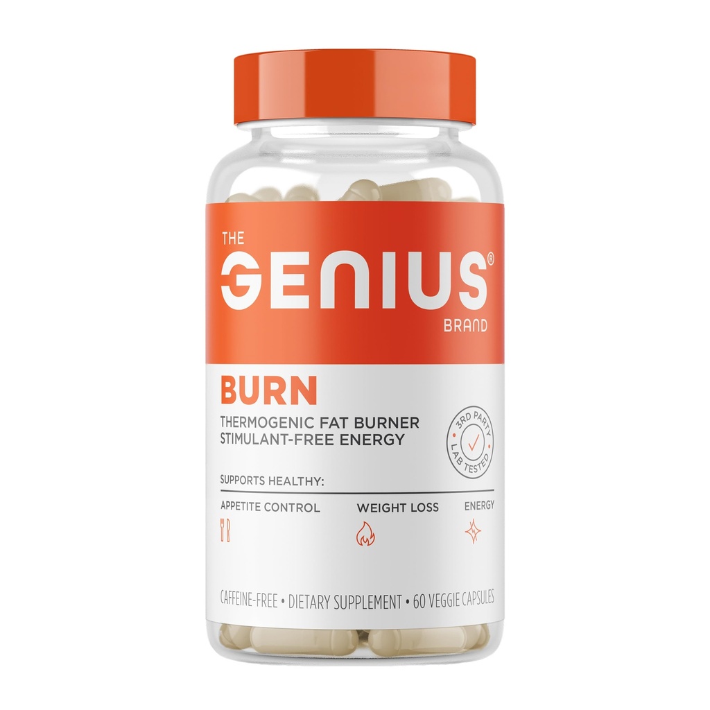 Genius Thermogenic Fat Burner, 60 Diet Veggie Pills - Weight Los & Metabolism Suppresan & Energy Booster - Caffeine- Free Nootropic Focus & Brain Boost - Ashwagandha & TeaCrine
