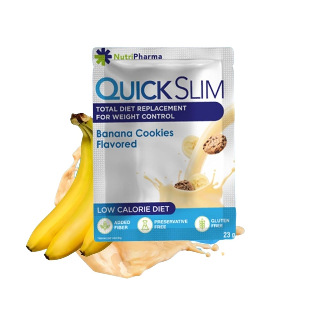 Quick Slim High Protein W8 Loss Shakes for Women, Complete Meal Redplacement Powder, Low Carb Diet Shakes, Intermittent Fasting, Keto, Gluten Free (1 serving, Banana Cookies)