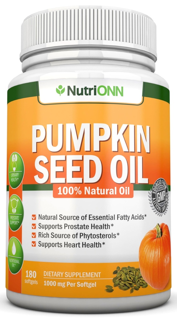 Pumpkin Seed Oil - 100MG - 180 Softgels - Cold- Menekan Natural Pumpkin Seed Oil - Sumber Acids Estimate Fatty - bagus untuk Pertumbuhan Rambut, Prostate Health dan GI Tract