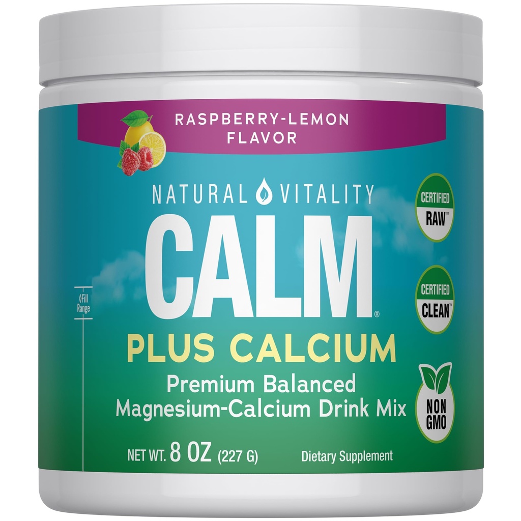 Vitalitas Alam CALM Magnesium Tambahan Minum Mix Plus Kalsium, Anti- Stress Minum Mix Powder, Dengan Kalsium, Vegetarian & Non- GMO, Raspberry Lemon, 8 oz