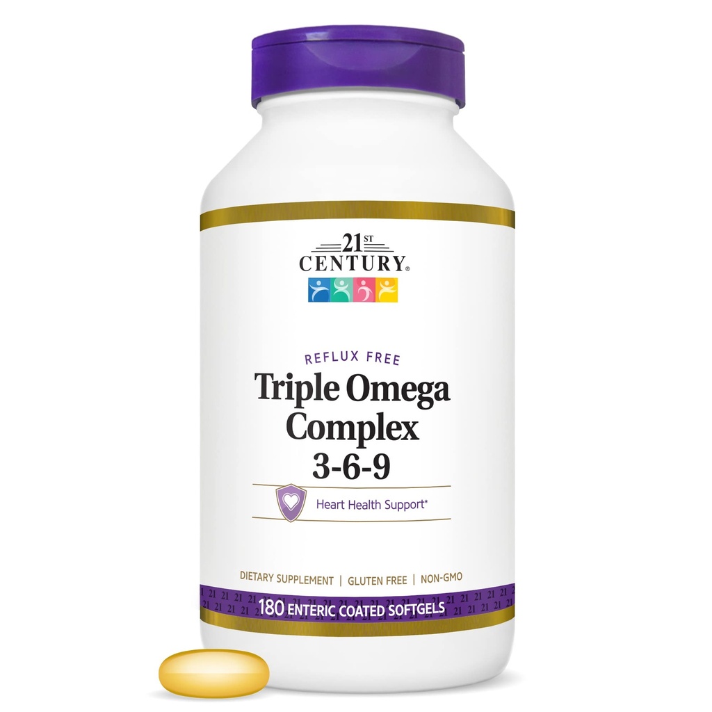 21 Century Triple Omega Complex 3 6 9 Ensiic Coated Softgels, 180 Count Bottle (22875)