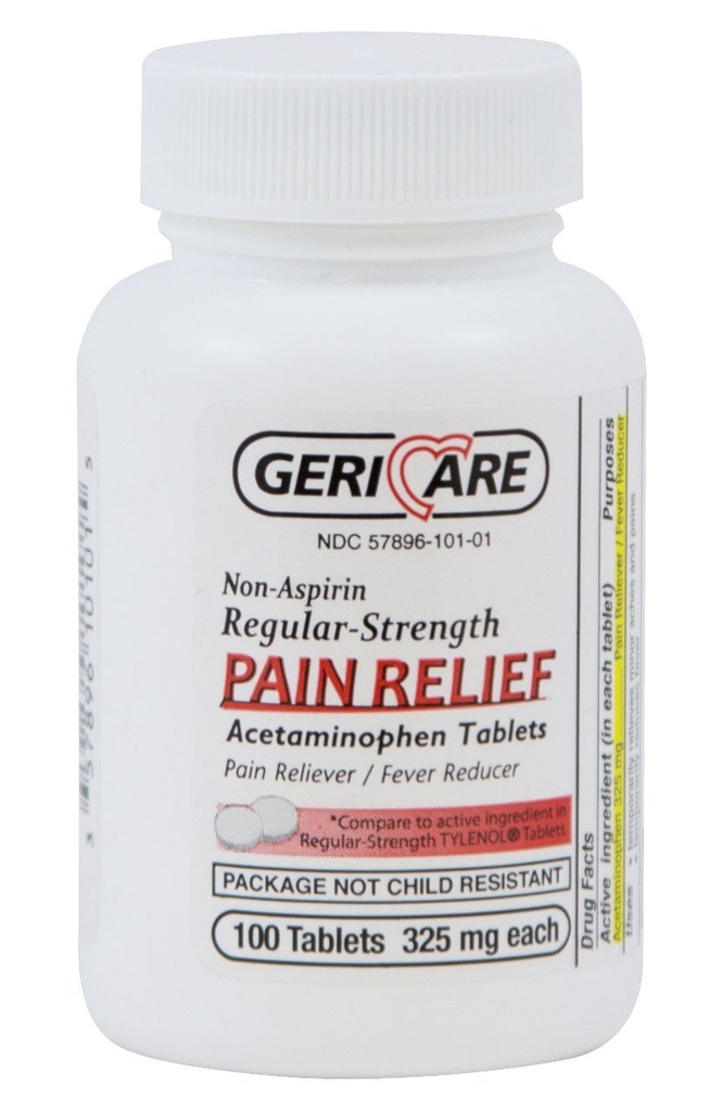 McKesson 601-01 GeriCare Acetaminophen Tablet, 325mg, Paket 100