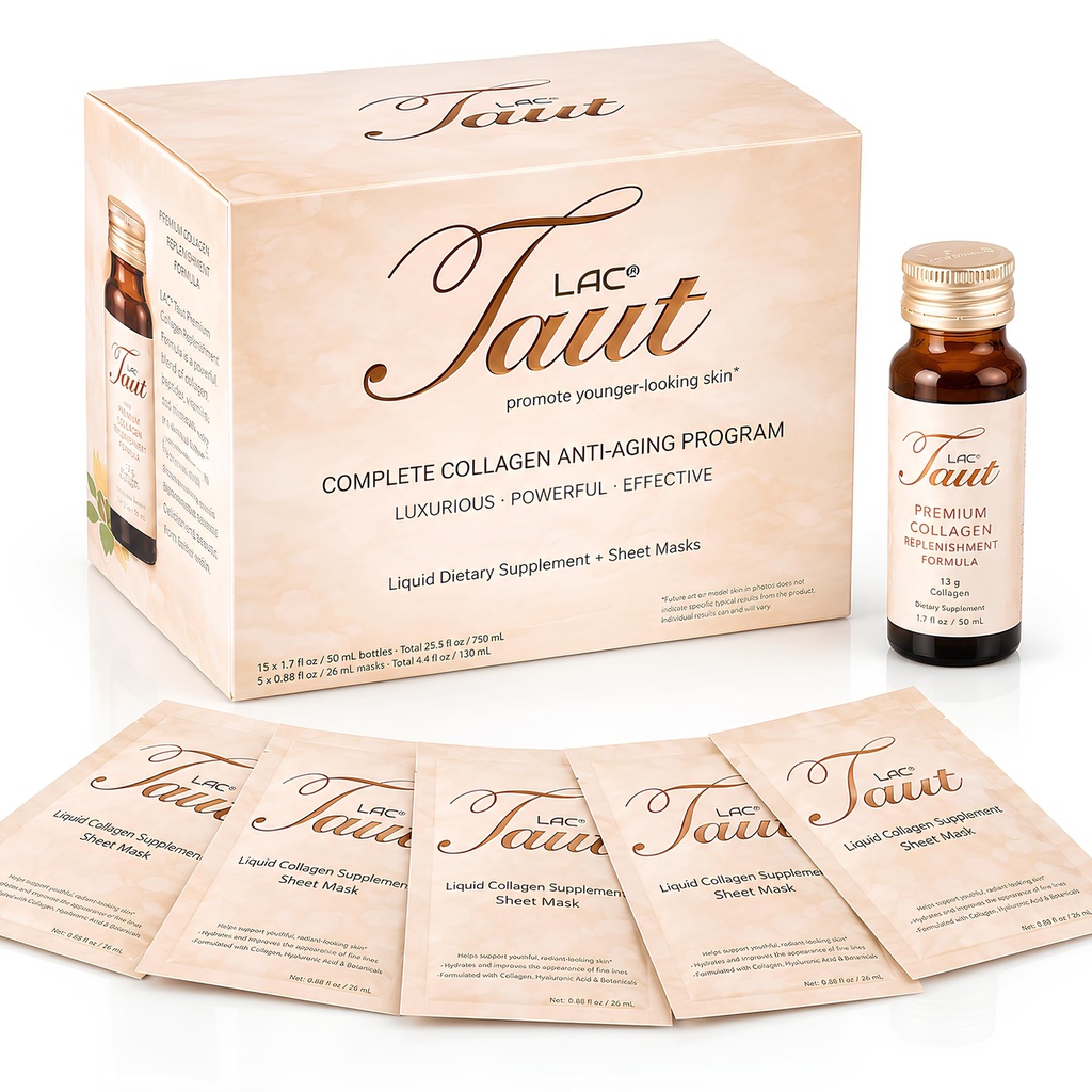 TaUT Marine Collagen Drink & Face Mask - 13.000 mg Hydrolyzed Collagen Protein dengan Acid Hyalanic untuk Youful, Radiant Skin - termasuk 15 Botol dan 5 Masks (30- Day Suppply)