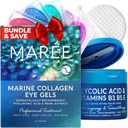 MAREE Skincare Bundle - Eye Gels, Facial Polandia - Under Eye Gels for Puffy Eyes & Dark Circles - Glycolic Acid Pads - Marine Collugen & Hyaluronic Acid - Acid & Vitamin E, B3, B5