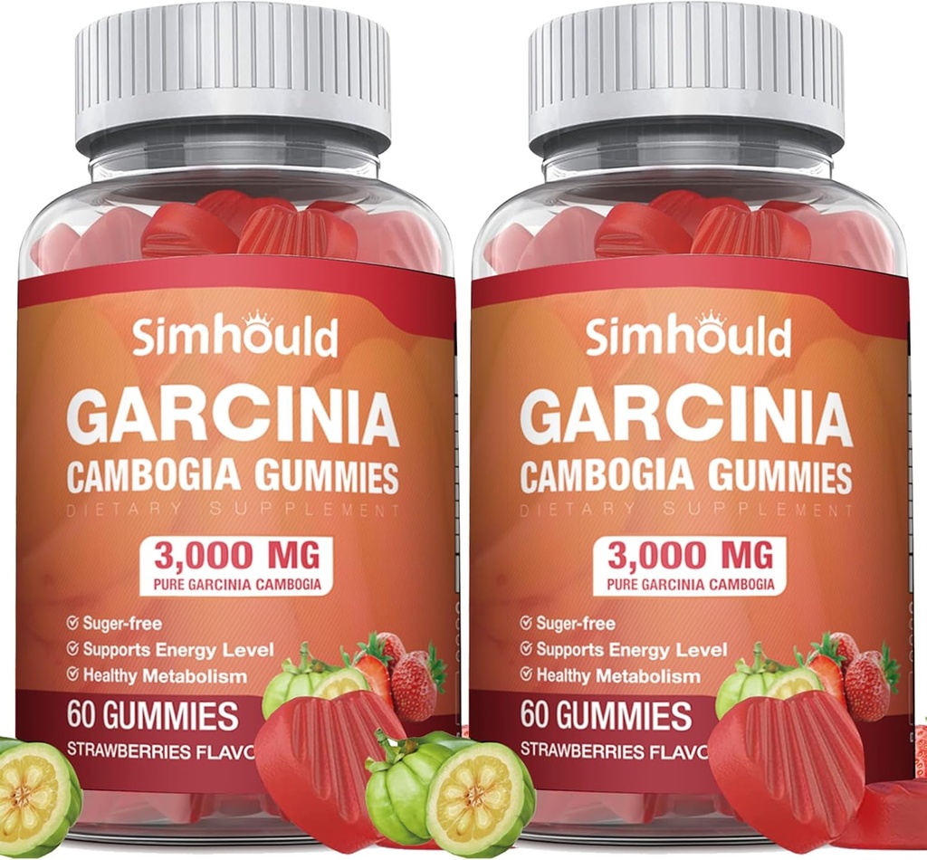 2 Pack Sugar Free Garcinia Camigia Gummies - 3000mg 95% HCA dengan L- Carnitine, Energy Boost, Strawberry Flavor Mudah diambil dari Pil & Capsules 120 Counts