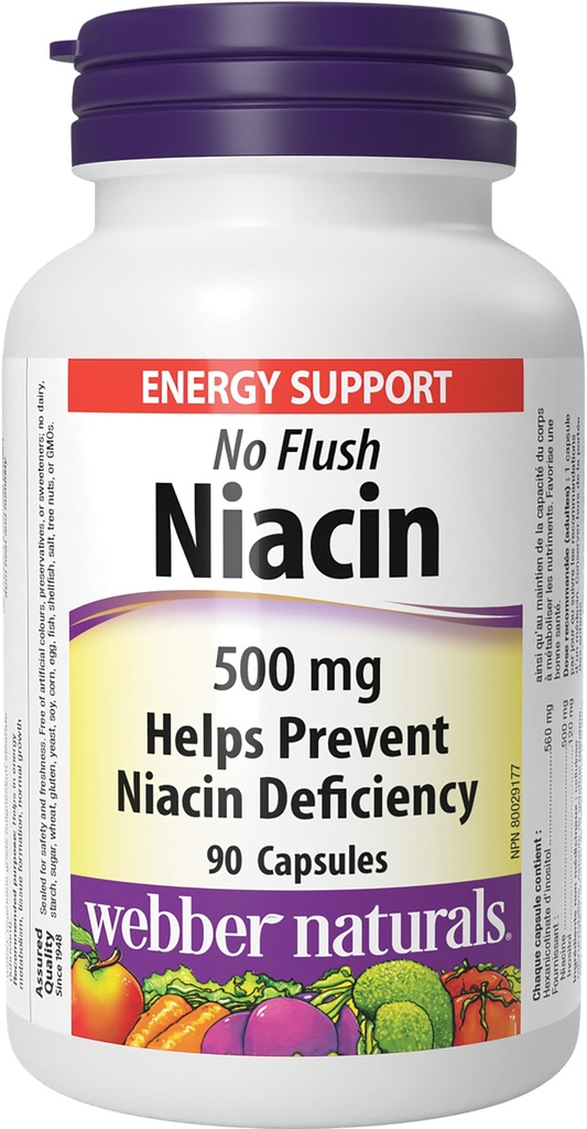 Webber No Flush Niacin Vitamin B3 Capsule, 500mg 90 Count