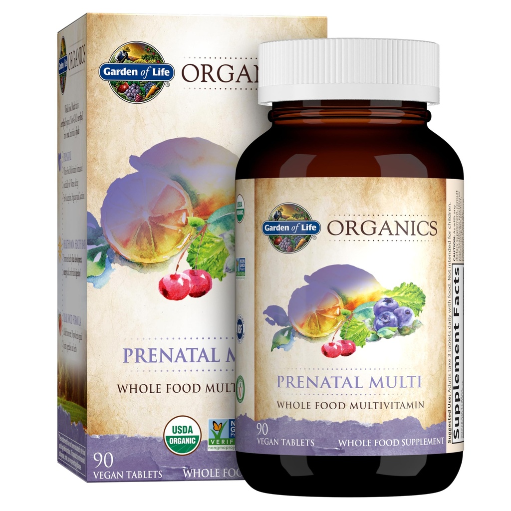 Garden of Life Organics Multivitamin Prenatal Wanita dengan Vitamin D3, B6, B12, C & Iron, Membicarakan Pengembangan Energi & Heally Fetal - Organik, Non-GMO, Gluten- Free, Vegan, 90 Day Suppply
