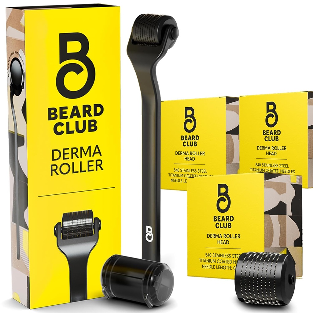 The Beard Club Derma Roller, 3-Pack of Redplacement Heads - Beard Roller with Derma Roller Replacement Heads