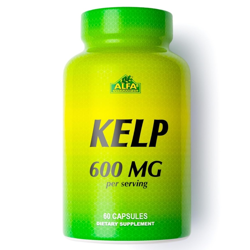 ALFA VTAMINS Kelp Suplemen, 600mg Natural Seaweed Kelp (Asterofil Nodosum), Rich in Iodin & Fucoidan, Supports Thyroid & Metabolic Fungsi, Daily Vitamin for Wellness, Non GMO, 90 tablet