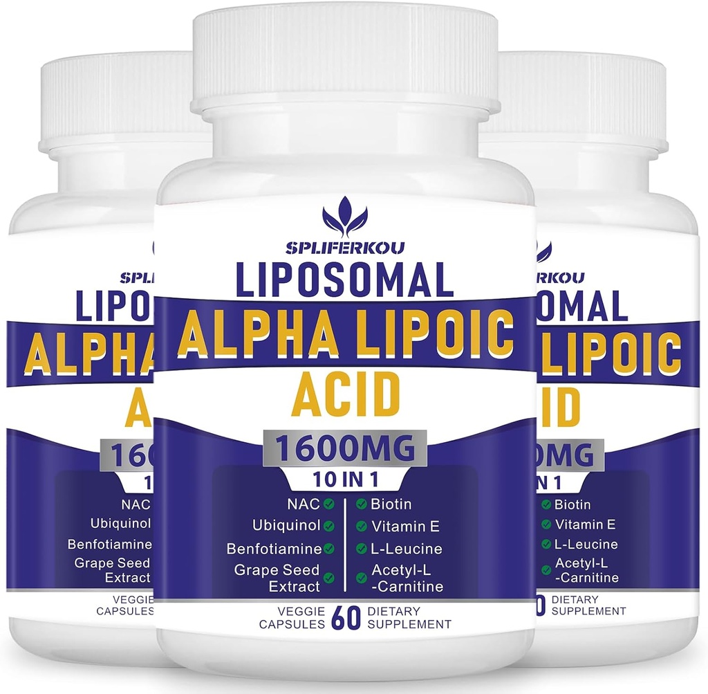 Lipomal Alpha Lipoic Acid 1600mg per Serving, ALA Suplemen Kesehatan Antioksidant, Energi dan Metabolism - Gluten Bebas & Non GMO 180 Capsules