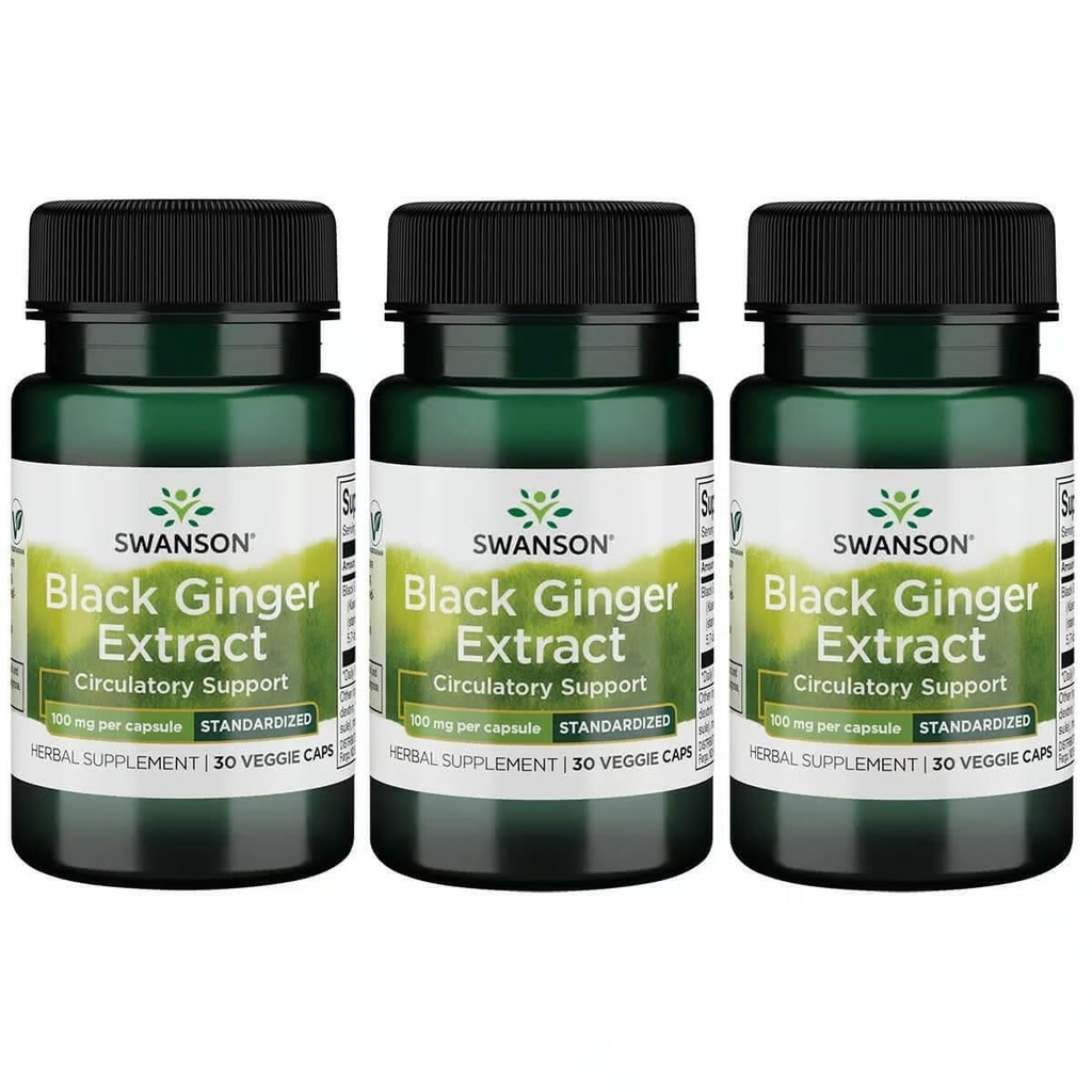 Swanson Black Ginger Extract - Promotes Healthy Blood Circulation and Fisik Vigor - May Aid Heart Health, Muscle Teist, and Mental Wellsing - (30 Veggie Kapsules, 100mg Everyone) (3 Pack)