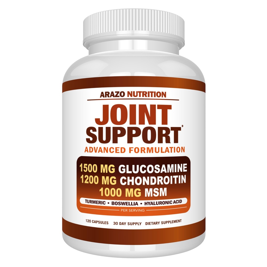 Arazo Nutrition Glucosamine Chondroitin Turmeric Masm Boswellia - Bersama Support untuk Relief 120 Capsules for Bones, Back, Luck, Hands (120 Capsules)