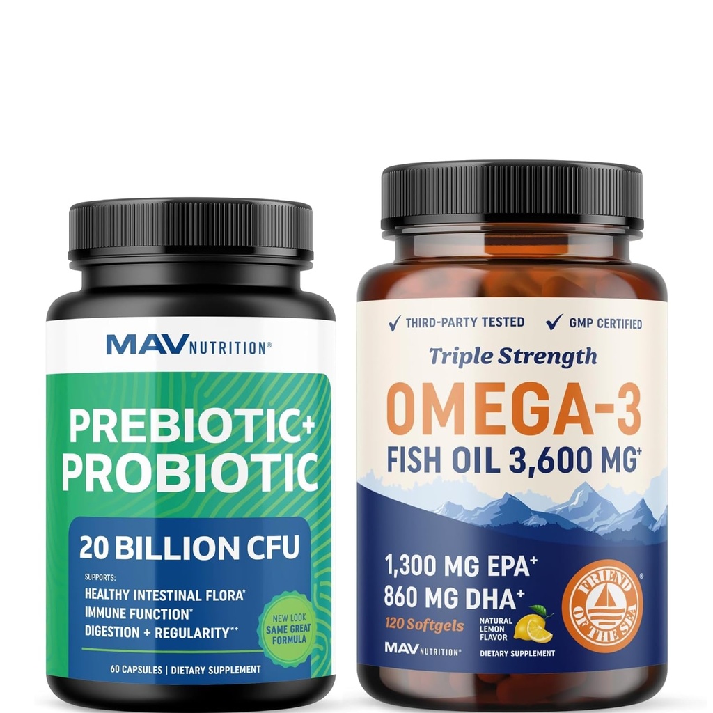 Omega 3 Fish Oil dan Probiotic Capsules 124; Triple Power EPA & DHA dengan Probiotic Gut Health & Imune Dupport Suppplemen Atlery Bundle Comprehensive