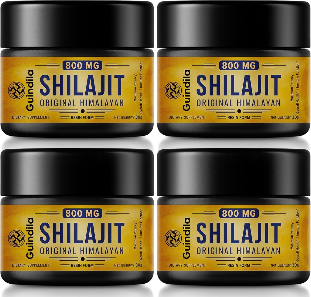 Suplai 800mg Shilajit - Shilajit Pure Himalaya Shilajit Resin dengan Potensi Maksimal, asli dari Himalaya dengan 85 + Trace Mineware & Fulvic Acid for Focus & Energy, Immunity, 4 Packs