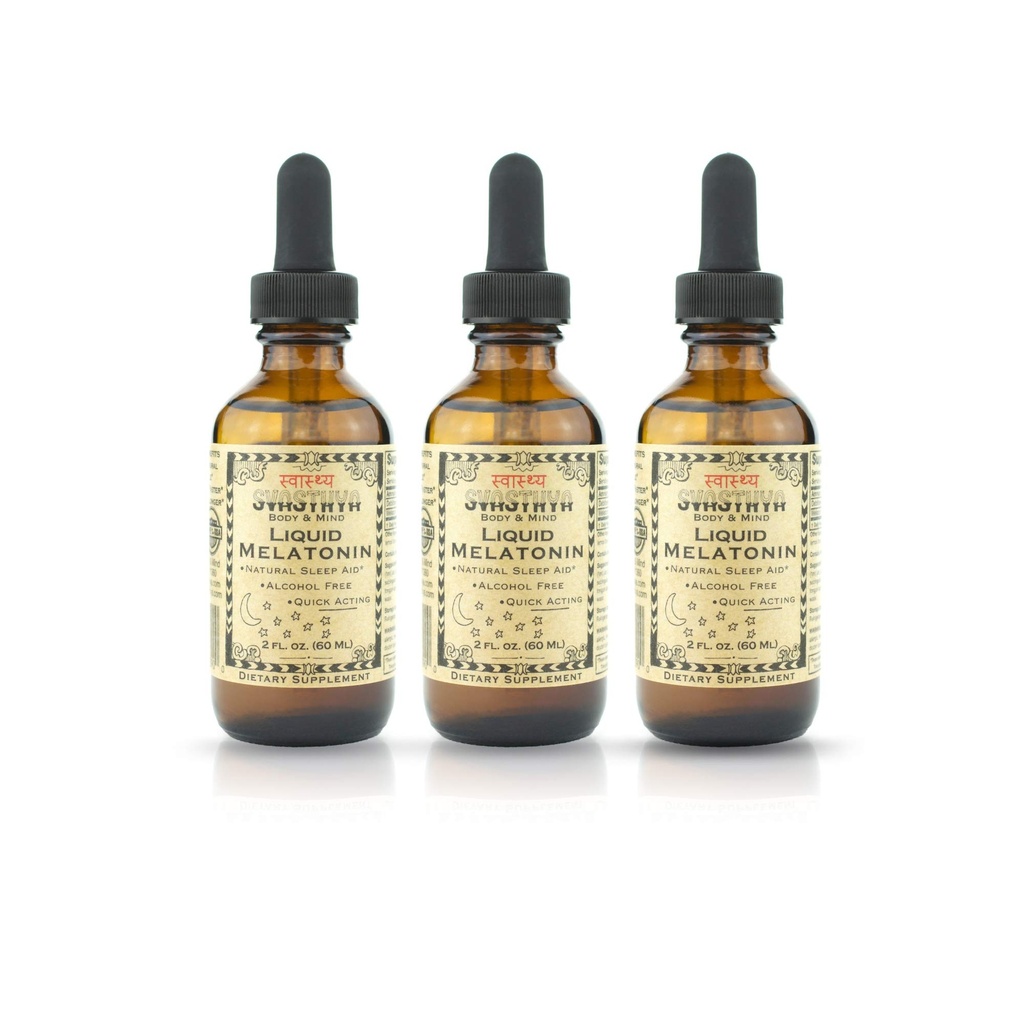Svasthya Body & Mind Liquid Melonain - Promoses Natural Sleep - Alkohol Bebas untuk Dewasa dan Anak-anak, Dibuat di Amerika Serikat, GMP, 2 oz - 3 Pack