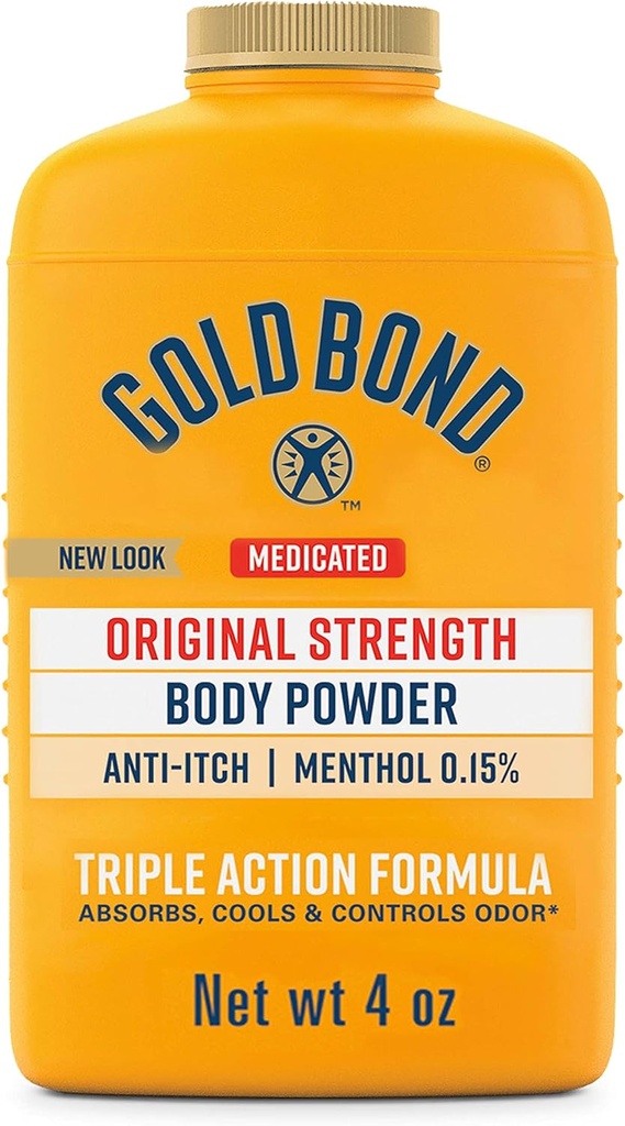 Gold Bond Diobati Kekuatan Powder Tubuh, 4 oz., Talc-Free, Anti- Itch, Absorbs & Cools