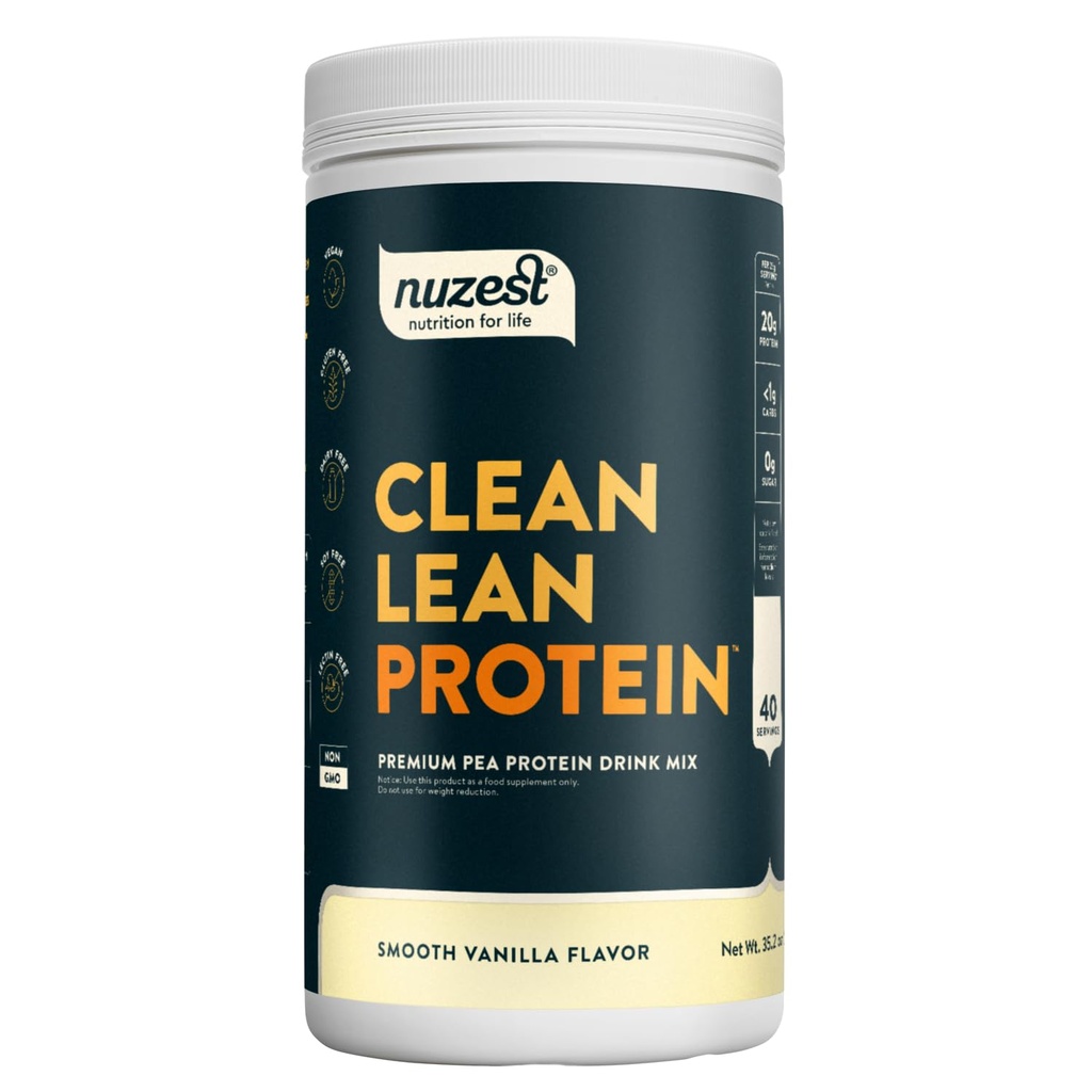 Nuzest - Pea Protein Powder - Lean Protein Clean, Premium Vegan Plant Based Protein Powder, Dairy Free, Gluten Free, GMO Free, Protein Shake, Smooth Vanilla, 40 lb