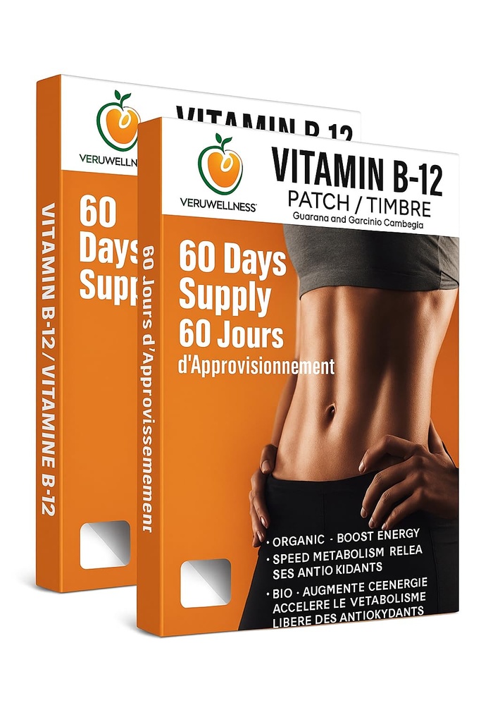 Veru Wellness B12 Patch - Energi Boost (2- Pack) - 120 Day B12 Patch - Tidak ada Caffeine
