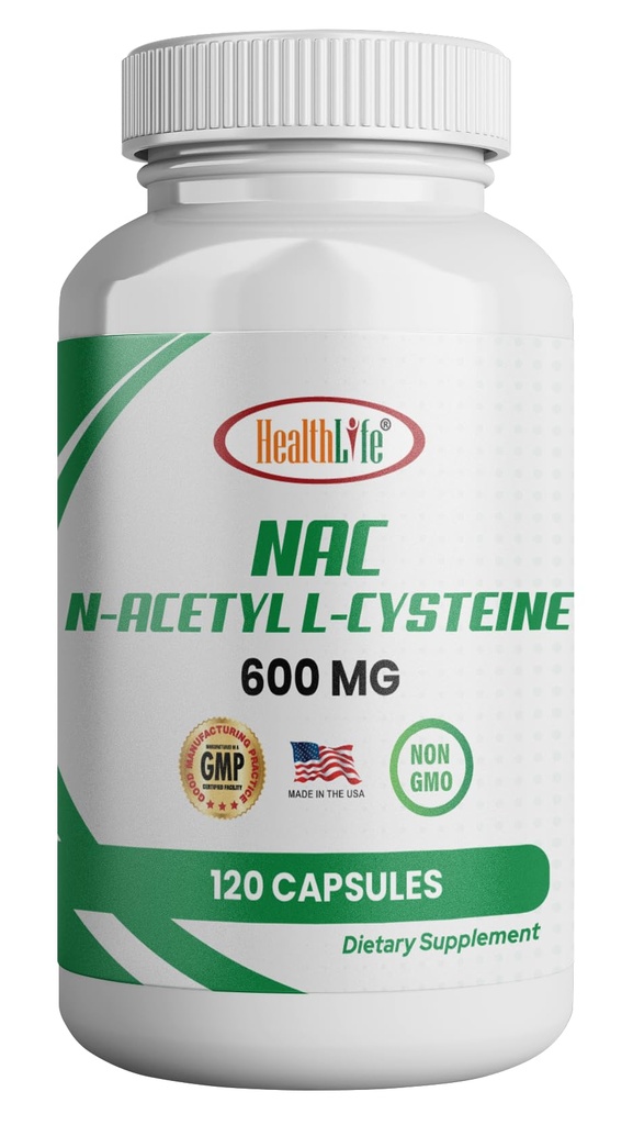 HealthLife N- Acetyl L- Cysteine (NAC) 600mg, 120 Capsules - Non-GMO, Gluten Free, 120 Servings