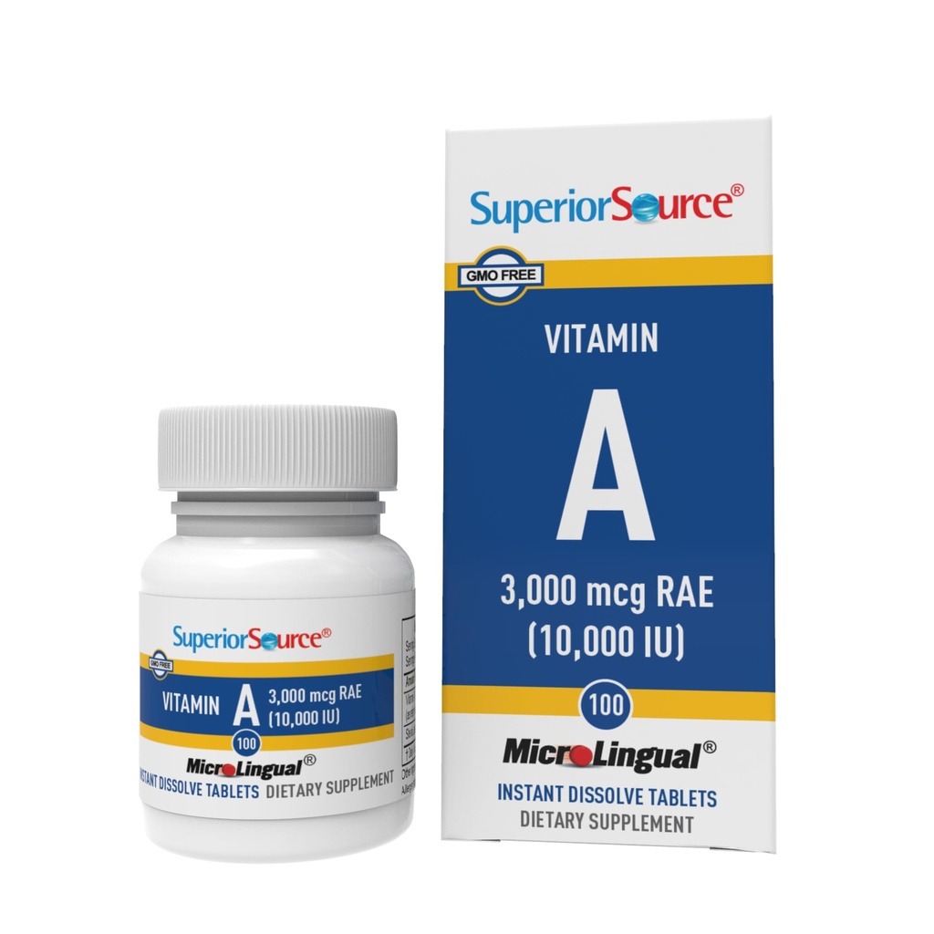 Sumber Superior Vitamin Sebuah 10.000 IU - Layanan Mata - Juga Mendukung Imunitas, Skin & Bone Health - Non-GMO & Gluten- Free - 100 MicroLingual Tablet