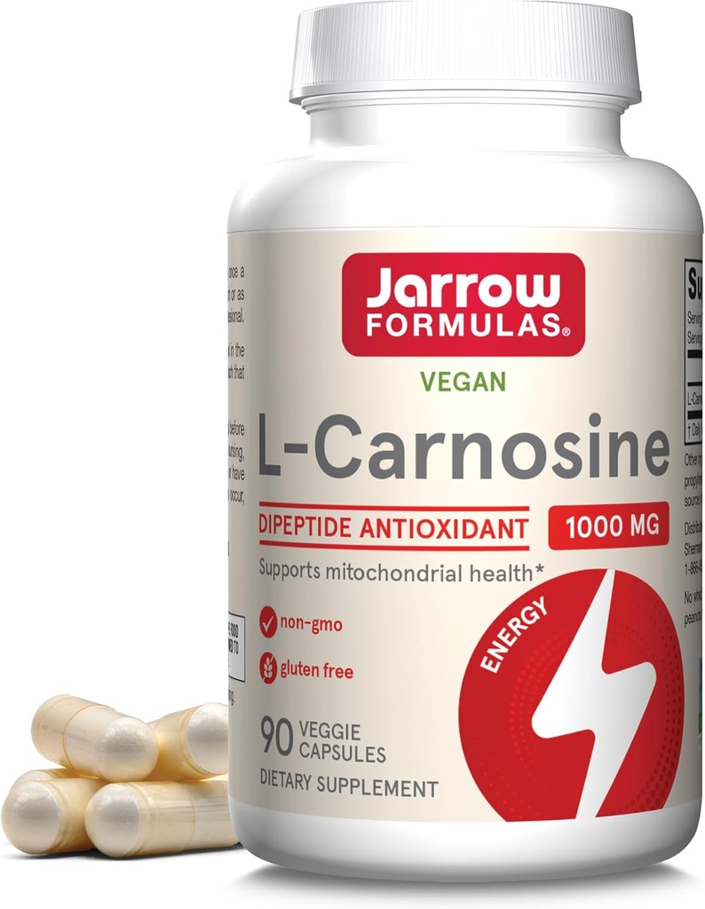 Jarrow Formulas ® L- Carnosine Dipeptide Antioksidant 1000 mg, Dietary Suplemen, Antioksidant Dukungan untuk Kesehatan Mitokondria, 90 Vevgie Capsules, Sampai dengan 45 Hari Suppply
