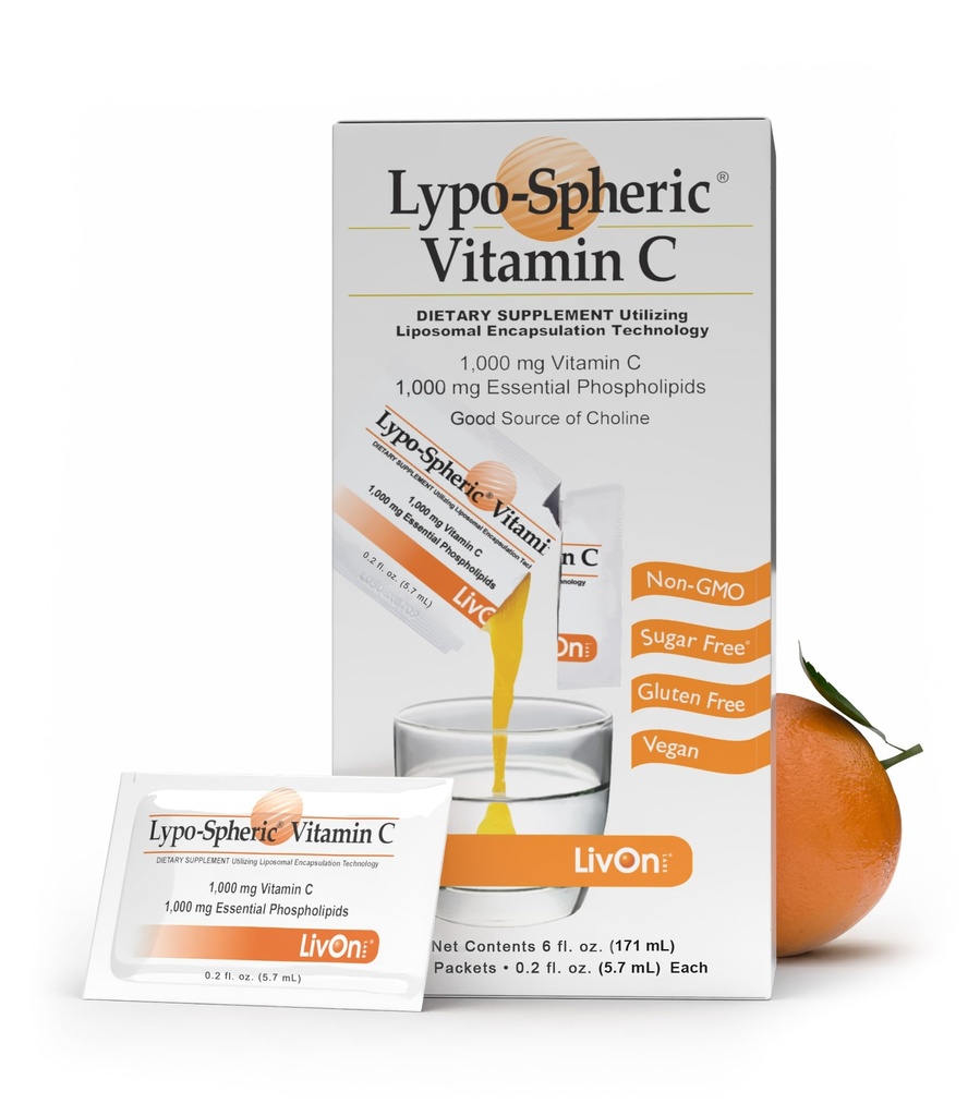 LivOn Laboratorium Lypo- Spheric Liposomal C 10000mg - No Sugar, Ammune Dukungan, Plant Based - Easy to Swallow, Non-GMO, Gluten Free (0.2 flflo Individu 30 Paket)