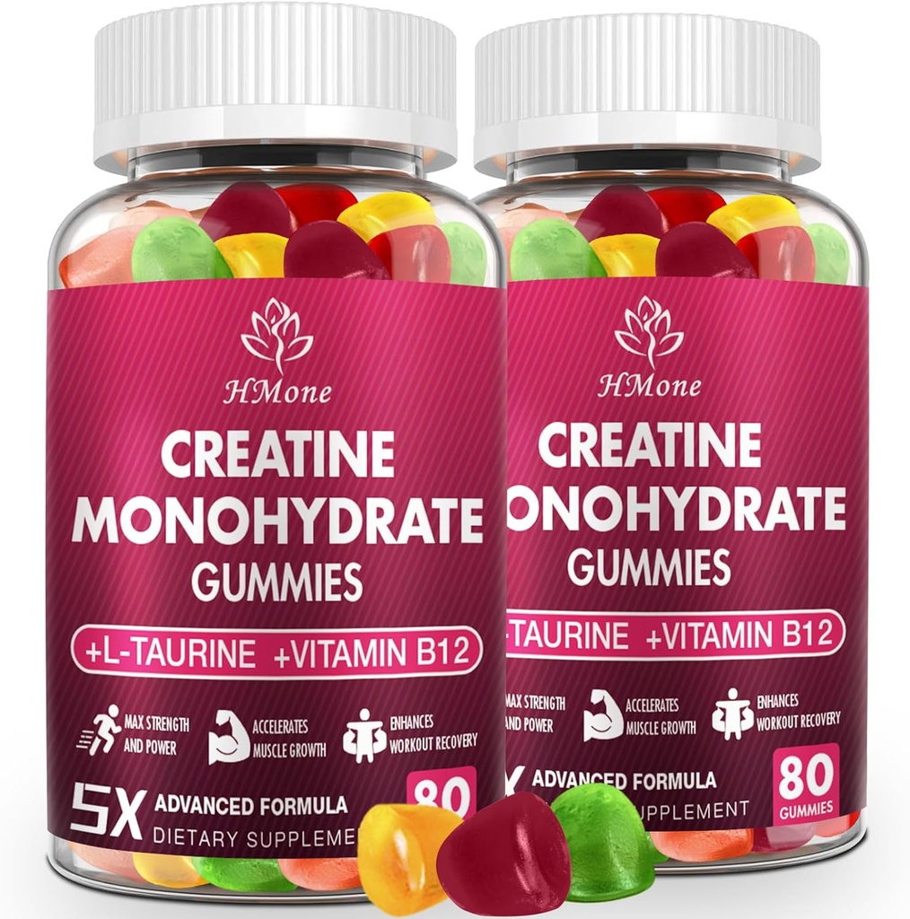 Creatine Monohydrate Gummies - 5g for Men & Women, 160 Count and Creatine Chewable Suplemen untuk Muscle Gain, Muscle Strength, Energy Boost, and Muscle Builder, Sugar Free, Vegan