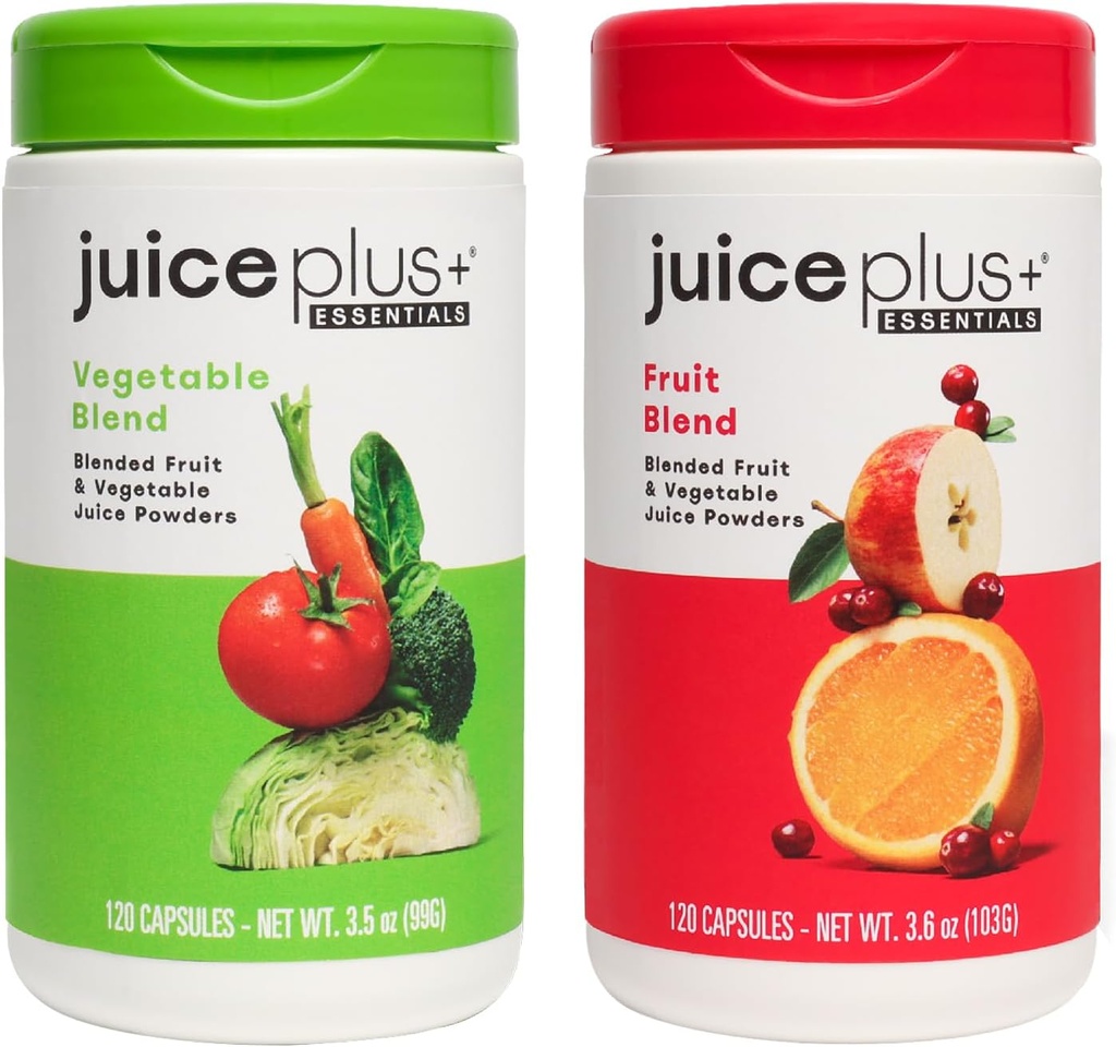 JuicePlus + Fruit and Vegetable Blend: for Solid Nutonations Foundation - Boost Family 's Health with 20 Fruits & Veggies Plus Plant Nutrients - novaled 2 Bottles (60 Servis Buah, 60 of Veg)