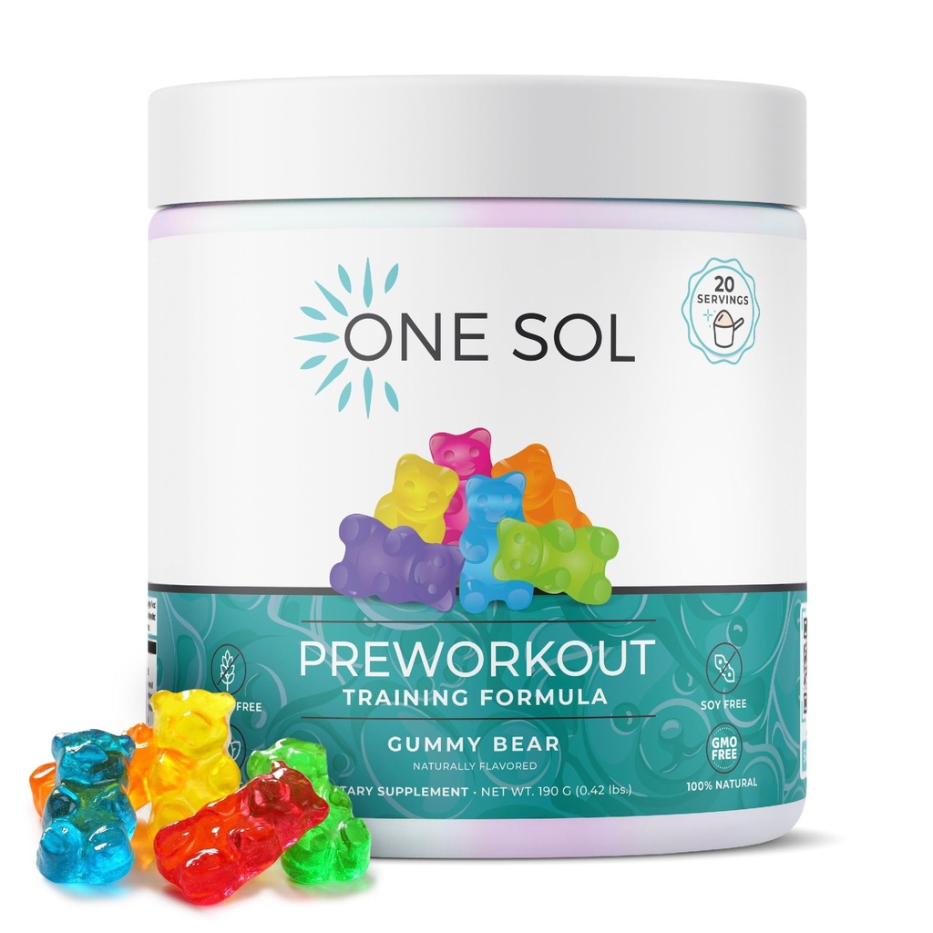 One Sol Pre- Workout for Women, Enhanced Pump & Focus, No Jitters Or Craster, Natural Ingredials, 100% Vegan, Gluten Free & Soy Free, (Gummy Bear)