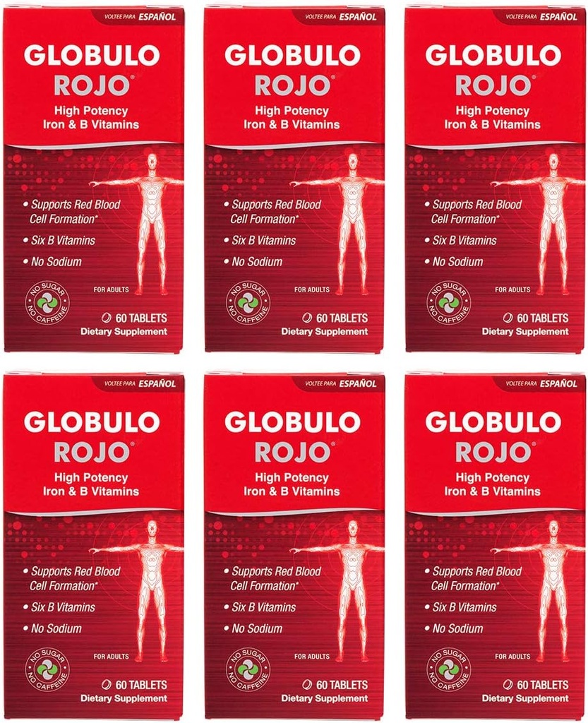 Globulo Rojo Iron Supplemen - Pil Dieter dengan Potency Iron & B Vitamin, 60 tablet - 6 Pack