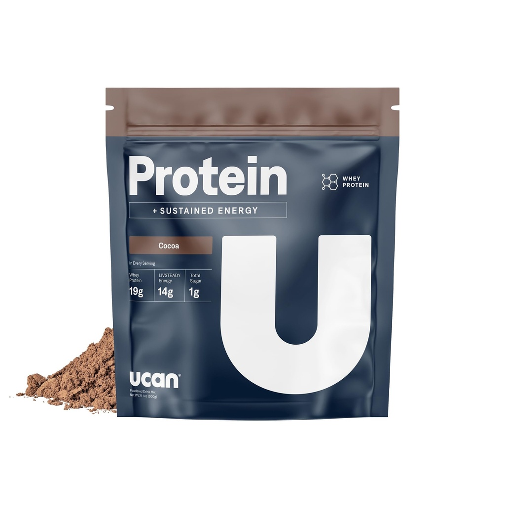 UCAN Energy + Whey Protein Powder - 19g Per Serving with Amino Acids EAS & BCCas - Kemo Protein Powder - No Added Sugar, Gluten-Free - Cocoa - 12 Servings