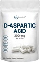 Mikro Ingrediens D-Aspartic Acid 3.000mg Per Serving, 300 Capsules 124; Pure DAA for Energy, Testosterone & Performance Support 12.4; Non-GMO, Gluten- Free, Soy- Free