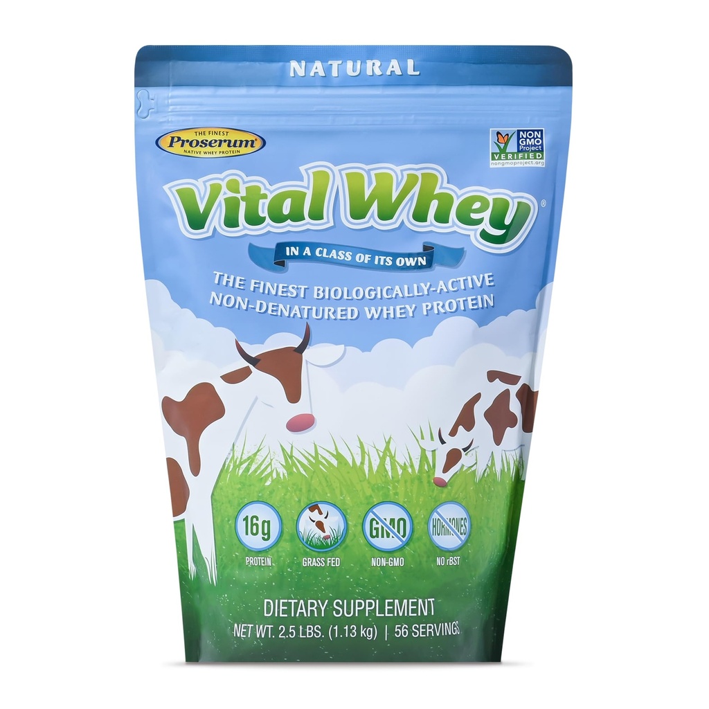 Grass- Fed Whey Protein Powder untuk Imune Vitalitas, Natural Flavor 2.5lbs (56 Pelayan), 15g Protein Per Servis, Vital Whey, Pembersih Holistik, Nuklir Wellness