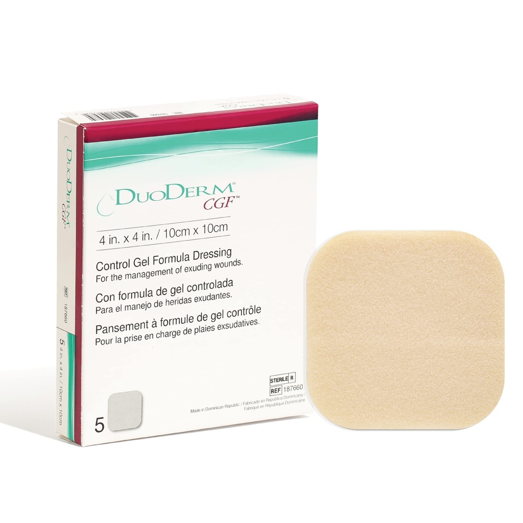 Convatic DuoDERM Control Gel Formula-la 4 "x4" Hydrocolloid Steriile Adhesive Dressing for Partial and Full-Thickness Wounds, Medical Grade, Latx-Free, Waterproof, Square, Beige, 5ct Box