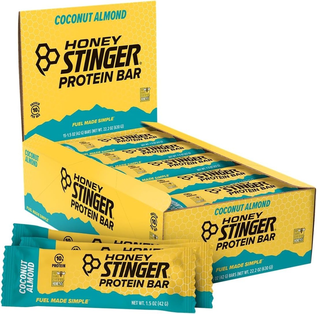 Honey Stinger Protein Bar, Coconut Almond, Protein Packed Food for Exercise, Endurance and Performance, Snack Olahraga Nutrition for Home & Gym, Post Workout, Box of 15