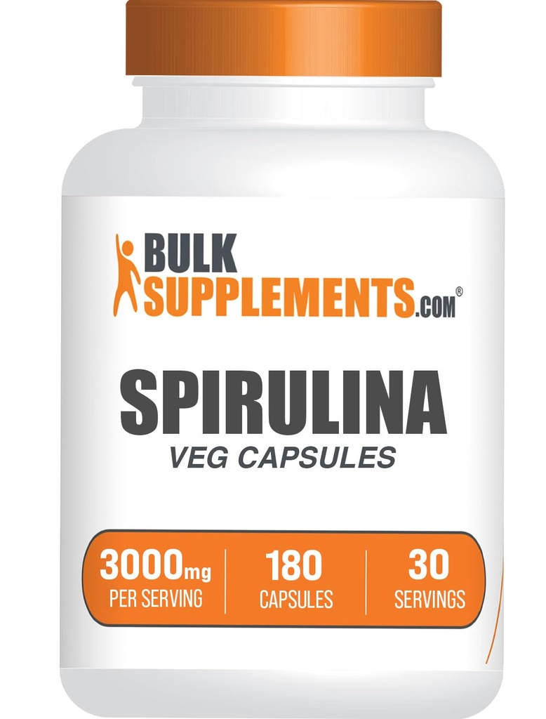 BulkSuplements.com Spirulina Kapsul - Green Superfood Suplement, Spirulina Suplemen - Vegan, 6 Kapsul per Serving, 180 Cacah (Paket 1)