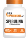 BulkSuplements.com Spirulina Kapsul - Green Superfood Suplement, Spirulina Suplemen - Vegan, 6 Kapsul per Serving, 180 Cacah (Paket 1)